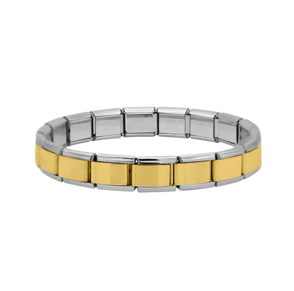 Pulsera dorada con bordes plateados