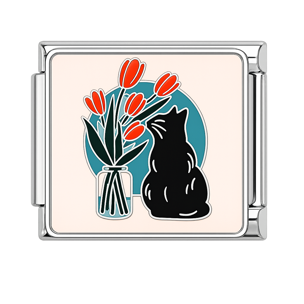 Charm gato y flores