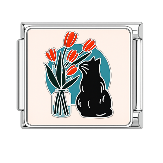 Charm gato y flores