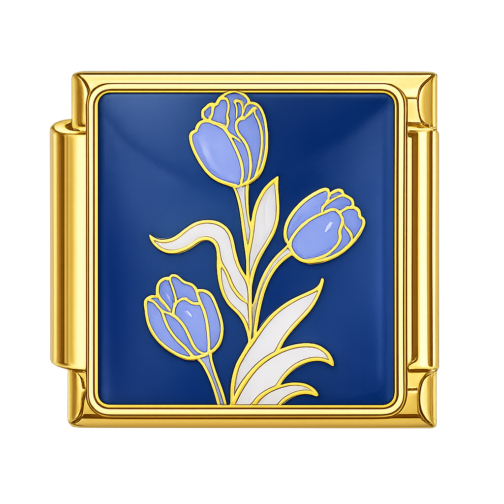 Charm tulipanes azules y oro