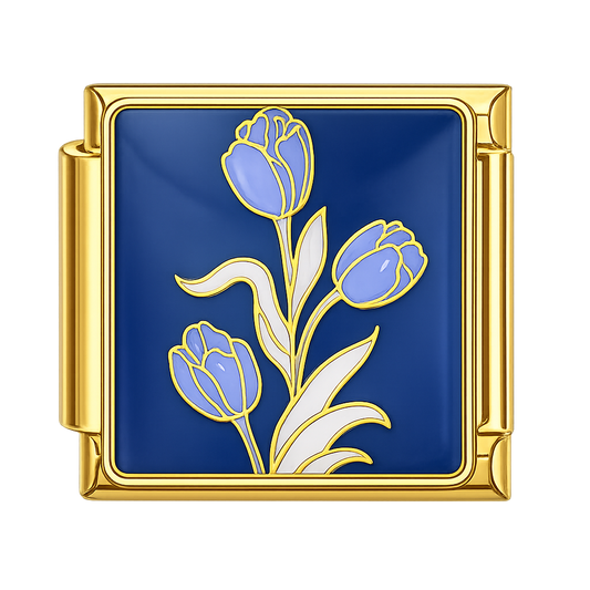 Charm tulipanes azules y oro