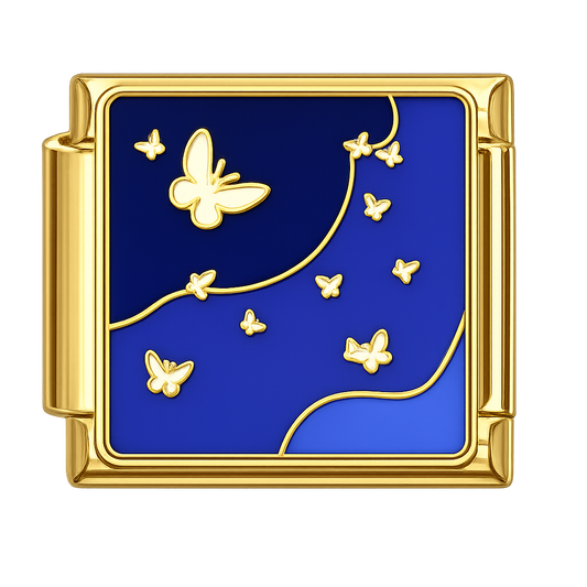 Charm azul con mariposas blancas