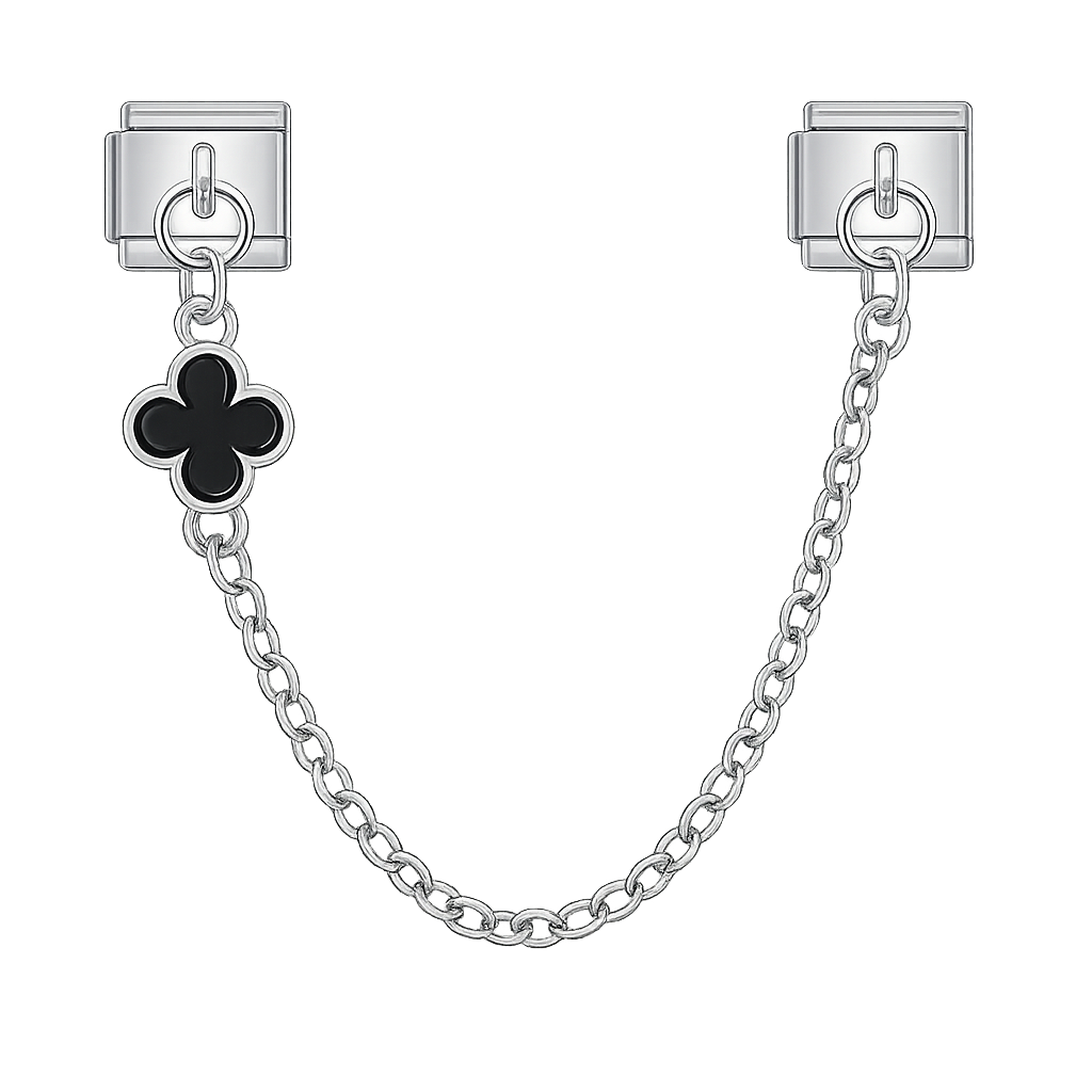 Charm cadena trébol negro