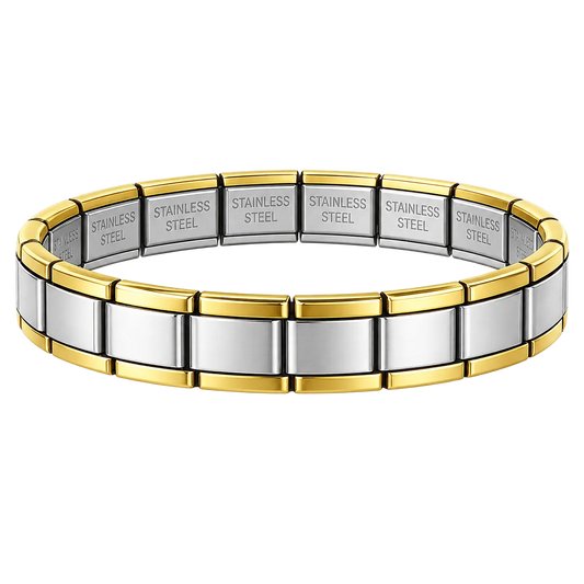Brazalete plateado con bordes dorados