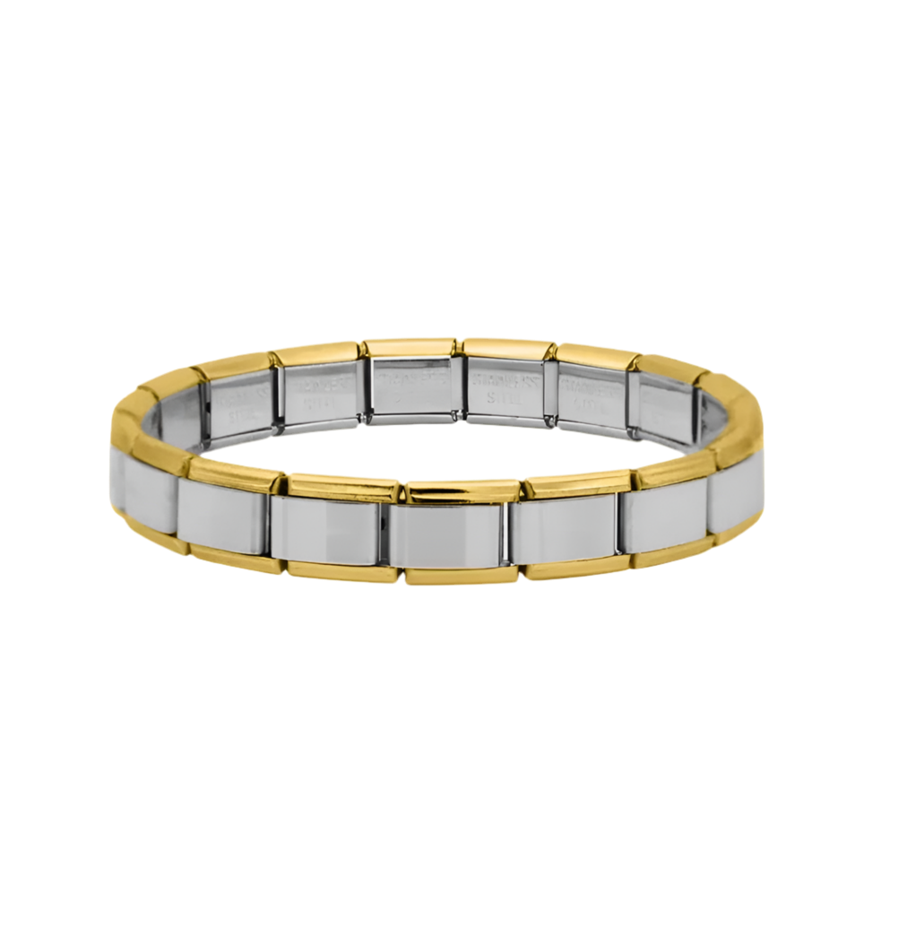 Pulsera plateada con bordes dorados