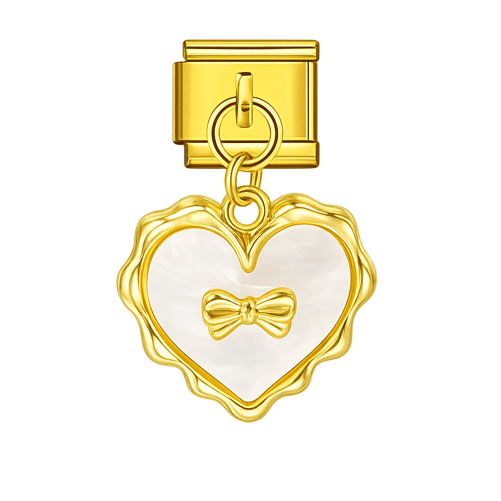 Charm colgante corazón perlado con lazo