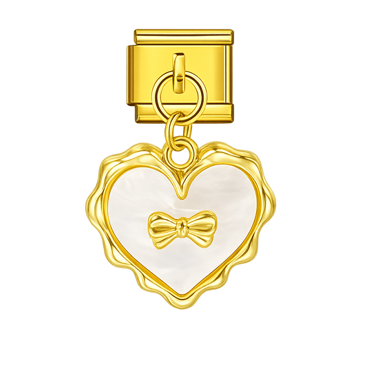 Charm colgante corazón perlado con lazo
