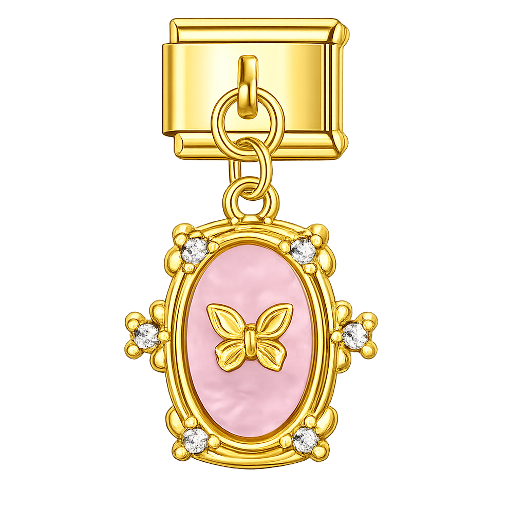 Charm colgante rosado con mariposa