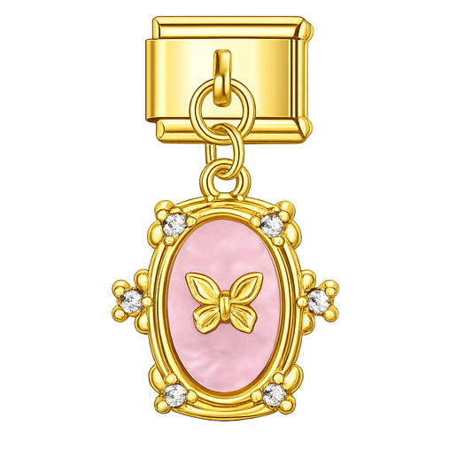 Charm colgante rosado con mariposa