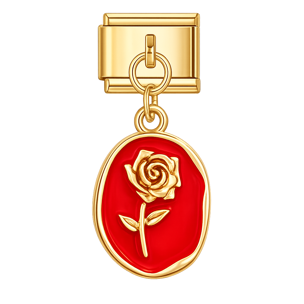 Charm colgante rojo con rosa