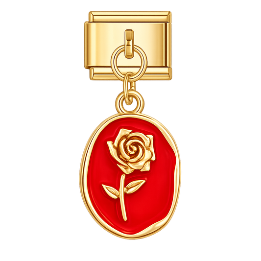 Charm colgante rojo con rosa