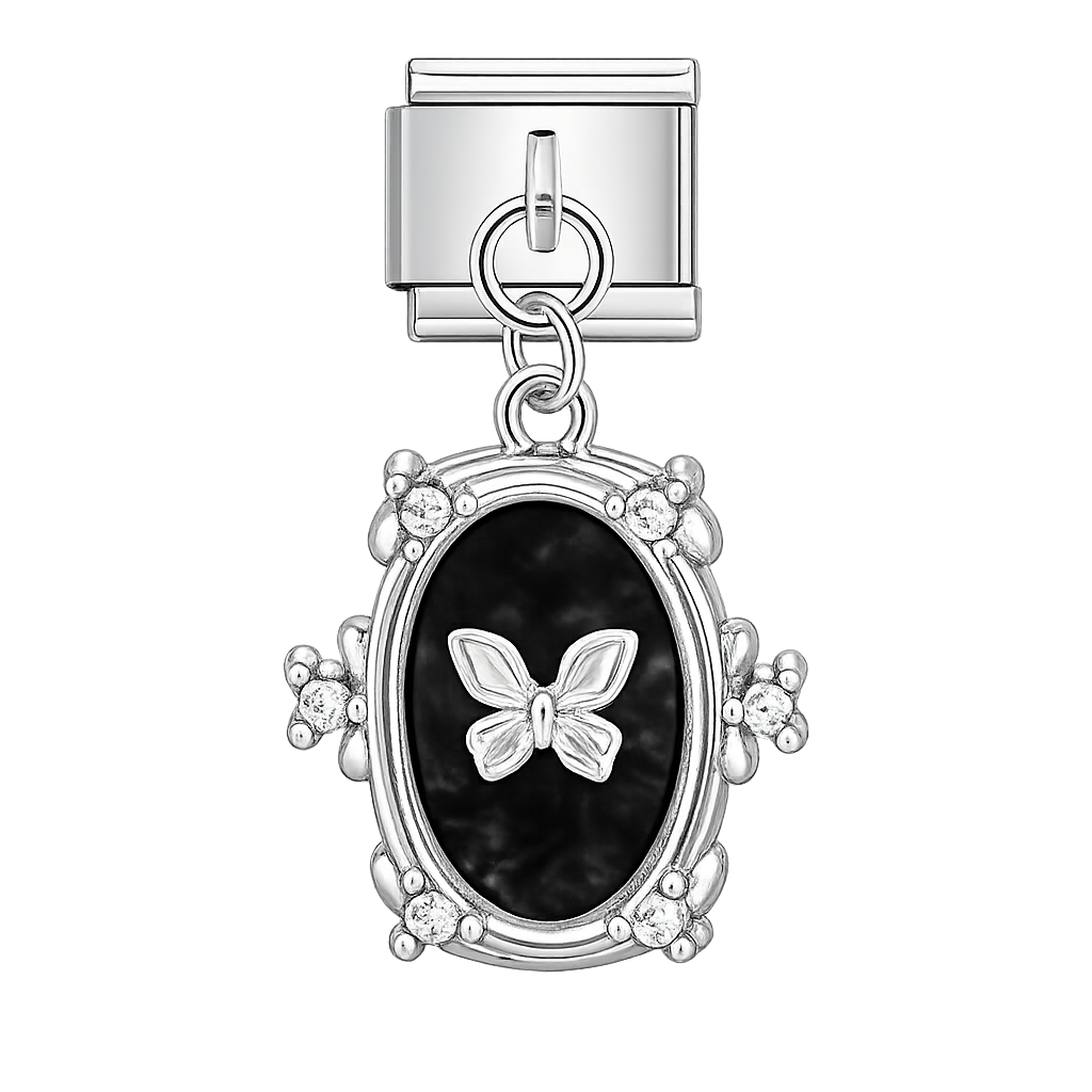 Charm colgante negro con mariposa