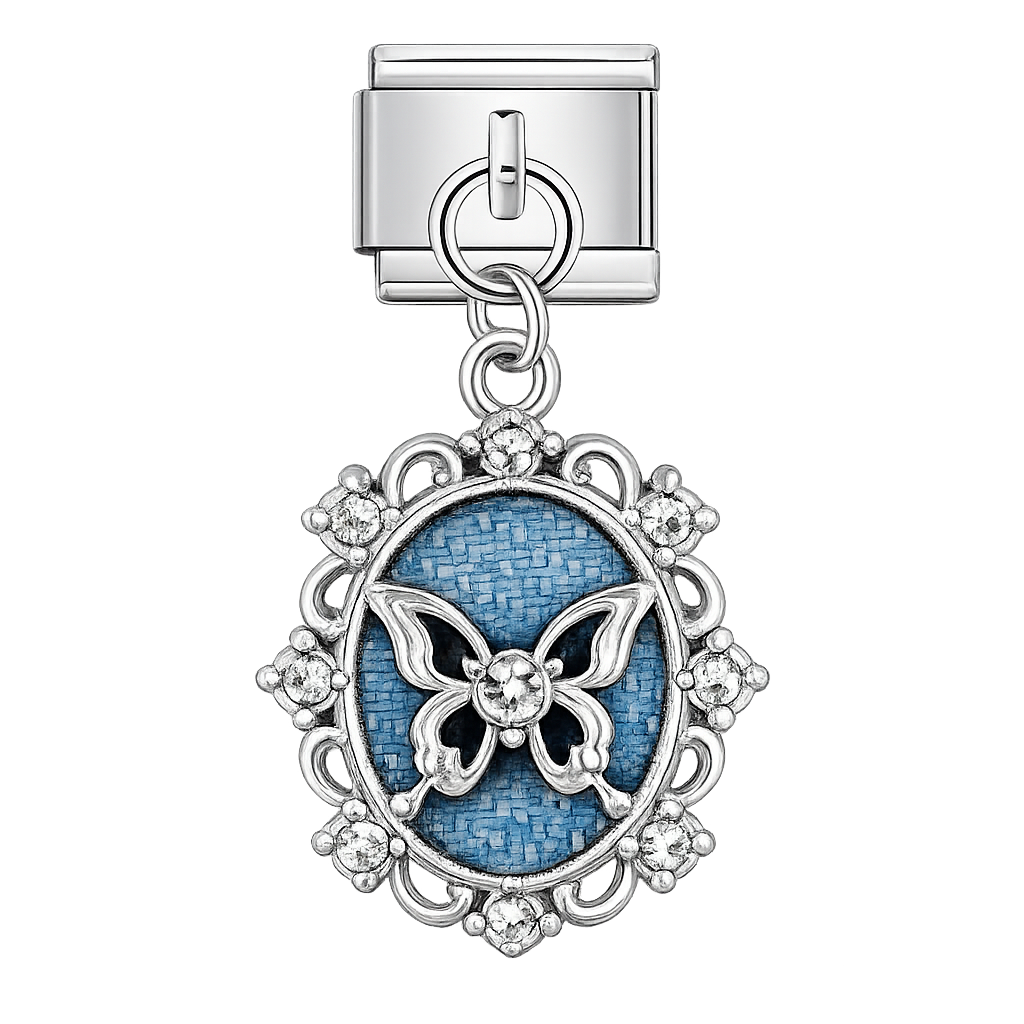 Charm colgante celeste con mariposa