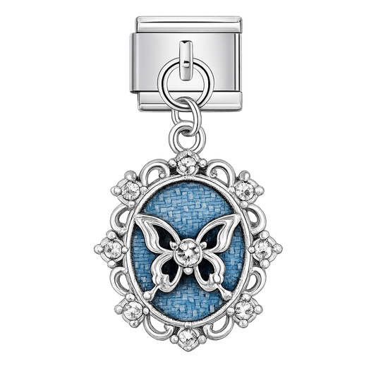Charm colgante celeste con mariposa